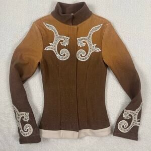 FTWW Girls Western Show Shirt Size Small Full Zip Vintage Bling Glitter